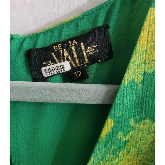 De La Vali Palmera Green Floral Chiffon Maxi Dress UK 12 US 8 Ruffle Sleeve $676 - Picture 4 of 16